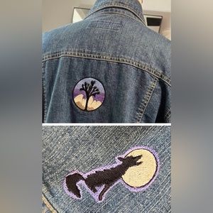 Joshua Tree Vintage Coyote Moon Upcycled Stitch Art Studio Baccini Jeans Jacket